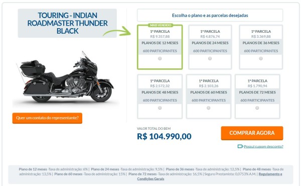 Valor Consórcio Indian Roadmaster 2018